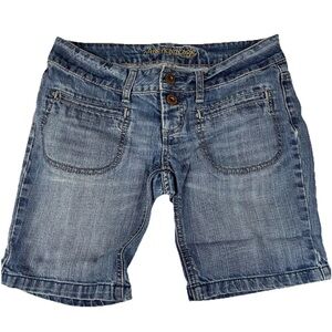 Y2K American Eagle Women’s Size 4 Bermuda Shorts Jean Button Fly Blue #3782